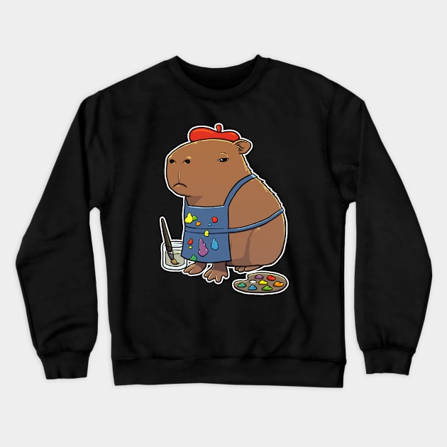 Capybara Artist Painter Crewneck Sweatshirt by capydays